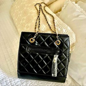 Black Quilted bag with Gold Chain handle
